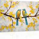 ZXHYWYM Love Birds Canvas Wall Art Two Couple Birds on Branch Yellow Flower Tree Painting Prints Romantic Pictures Home Decor for Bedroom Framed(1, (24.00" x 36.00")), 24L" x 36W"
