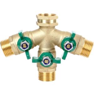 STYDDI Full Flow 3-Way Garden Hose Splitter, Solid Brass High Volume 3 Way Hose Splitter Valve with Metal Handle, Heavy Duty High Flow Spigot Splitter with Shut off Valve, 3/4 Inch Garden Tap Splitter