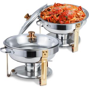 5QT Round Chafers for Catering Chafing Dishes for Buffet Gold Set,Chafers and Buffet Warmers Sets for Parties 4.5L(Gold 2 Pack)