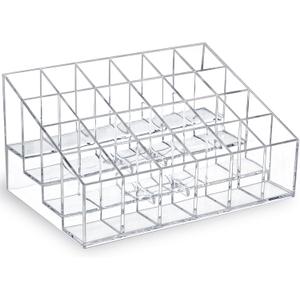 MOSIKER Lipstick Organizer, Small Clear Plastic Compact Lip Gloss Chapstick Perfume Sample Mascara Holder with 24 Slots