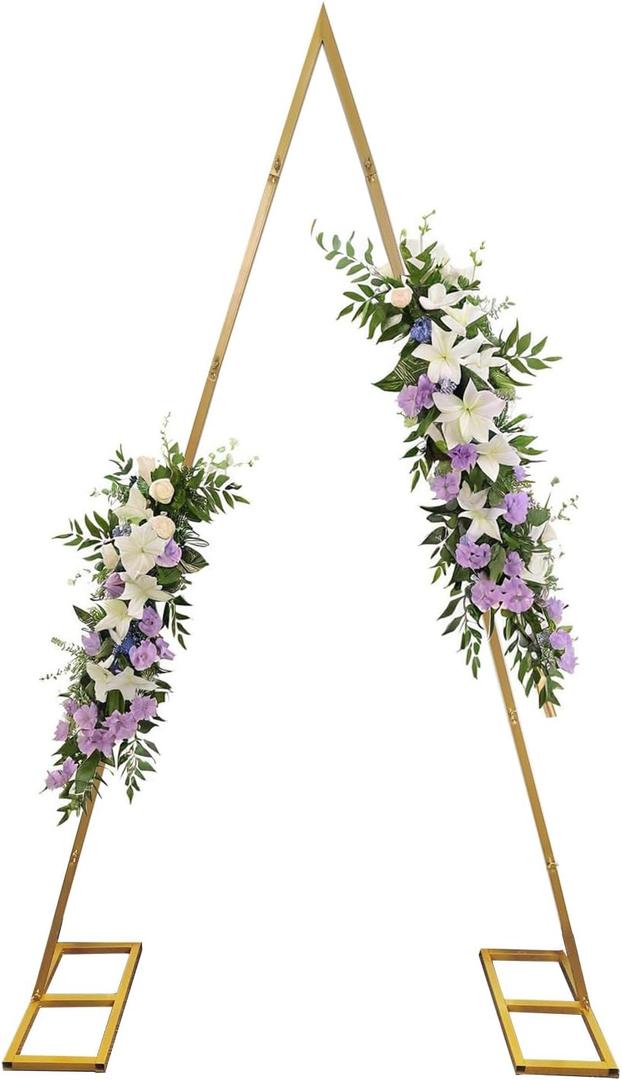 IKULE Gold Triangular Balloon Arch Stand Metal Wedding Arch Backdrop Stand Arched Backdrop Frame for Baby Shower,Valentine,Graduation Ceremony Decoration
