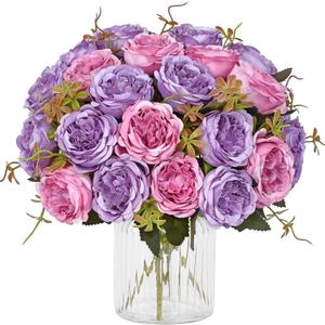 MARTINE MALL 2 Packs Peonies Artificial Flowers, Dark Pinkish-Purple Artificial Peonies, Silk Peonies Flowers Fake Peonies Artificial Flowers Peonies Bouquet for Centerpiece Table Wedding Home Decor