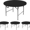 Fitted Round Table Covers 48 Inch-4 Pack Black Elastic Spandex Table Cloth-Small Stretch Folding Circle Tablecloths Topper Cap for Kitchen Dining Commercial Party Picnic Event Banquet Tables