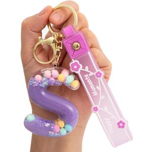 YOU WIZV Donut Keychain, Boba Tea Kawaii Cute Accessories for Backpacks, Comfort Liquid Keychain for Girls, Women, Daughters (Purple Snek Keychain - Letter S)
