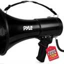 Pyle 50W Megaphone Bullhorn - Portable, Automatic Siren & Adjustable Volume, Projection Range Up to 1200 Square Yards, Aux Input, Talk, Siren, Music, Whistle, & Record, Shoulder Strap