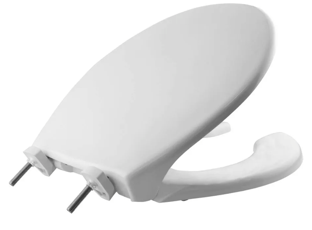 BEMIS 7750TDG Commercial Heavy Duty Open Front Toilet Seat with Cover, Industrial Seat with Secure Installation, Made in USA, Round, White