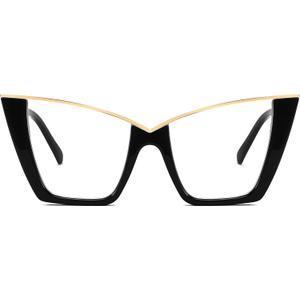 FEISEDY Fashion Cat Eye Blue Light Blocking Glasses for Women Fake Retro Eyeglasses Oversized Stylish Eyewear Frame B0240 (Black)