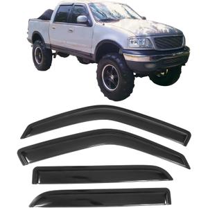IKON MOTORSPORTS, Window Visor Compatible with 01-03 Ford F-150 Crew Cab, 02-03 Lincoln Blackwood, Acrylic Smoke Tinted & Semi-Transparent Sun Rain Shade Guard Wind Vent Air Deflector