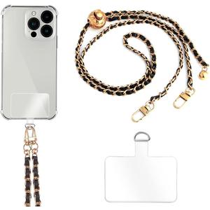 Phone Crossbody Chain Cell Phone Lanyard,Universal Leather+Metal Shouder Strap with Phone Tether Patches (I)