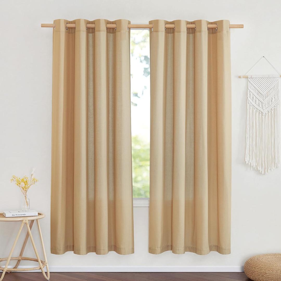 NICETOWN Linen Flax Semi Sheer Curtains 72" Length, Grommet Top Bedroom Window Treatments Privacy with Light Filtering Vertical Drapes for Loft/Bedroom, Burlap, W55 x L72, 2 Panels