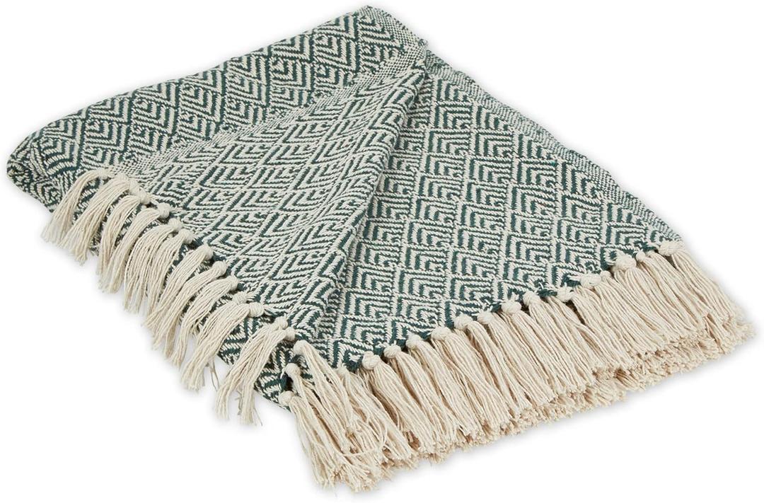 DII Diamond Throw Collection Cotton Woven, 50x60, Hunter Green