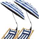 2 Pcs Beach Umbrella with Clamp UV Protection 48 Inch Adjustable Umbrellas for Chair with 360 Universal Clamps for Beach Camping Stroller Wheelchair, Chair Not Included(Blue Stripes)