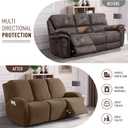 KinCam Recliner Covers, Stretch Reclining Chair Covers, Recliner Sofa Slipcovers Stripe Jacquard Recliner Couch Covers Furniture Protector Covers for Pet Kid (3 Seater, Brown)