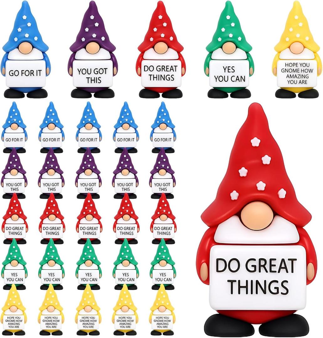 Gejoy 25 Pcs Mini Rubber Gnome Toys Positive Gifts Mini Gnome Figurines Decorations and Encouragement Birthday Motivational Gifts for Colleague Staff Teacher