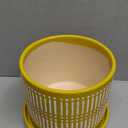 Napco 13073 Linear Yellow and White 6.25 x 6.25 Ceramic Standing Container Garden Planter Pot with Saucer