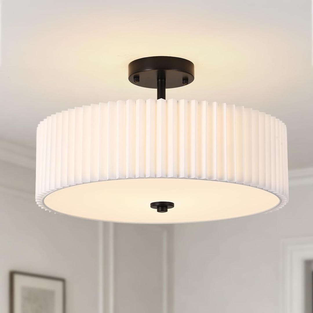 17.7" Semi Flush Mount Ceiling Light, 3-Light Black Fixture