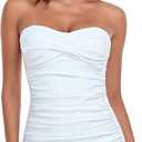RELLECIGA Women's Ruched Tankini Top (Large, White)