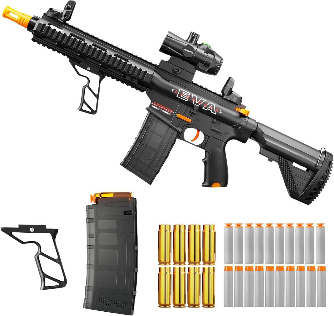 Shushuzz Toy Gun for Boys 8-12, Soft Bullet Foam Dart Blaster with Scope and Detachable Magazine, Non-Electric Hand Pull Indoor Outdoor Shooting Game, Ideal Christmas Birthday Gift for Kids Ages 8-12