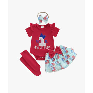 My First 4th of July Baby Girl Outfit American flag Romper Skirt Dress Headband Set Newborn Independence Day Clothes 9-12M