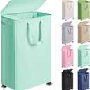 Vincona Slim Laundry Hamper with Lid and Wheels, Small Rolling Laundry Basket with Handle for Small Spaces, Tall Dirty Clothes Hampers for Dorm, Bathroom and Bedroom, 75L, Light Blue