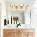 5-Light Modern Vanity Lights Brushed Brass Bathroom Light Fixtures Over Mirror Gold Bathroom Vanity Lighting with Crystal Shade E26 Base Wall Sconce for Bedroom Living Room Restroom Wall Lamp