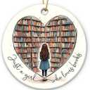 Book Lovers Gifts for Women 2025 - Just A Girl Who Loves Books Christmas Ornaments Christmas Tree Decorations, Book Club Library Christmas Ornament, Book Gifts for Readers Book Lovers Women