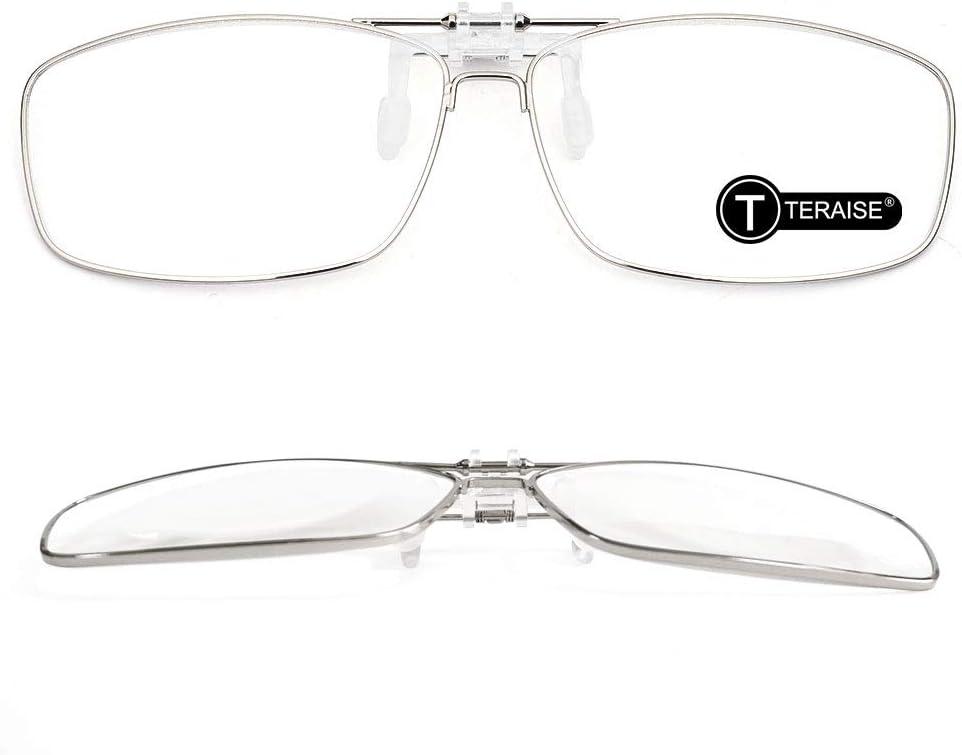 TERAISE Clip On Reading Glasses with Flip Up Function Metal full-Frame Clipped on prescription glasses Designed for myopia Fashion readers for men and women HD lens Portable glasses case(3.0X)