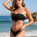 RELLECIGA Women's Bandeau Bikini Set Fringe Low Waisted Swimsuit Brazilian Two Piece Bathing Suit (S)