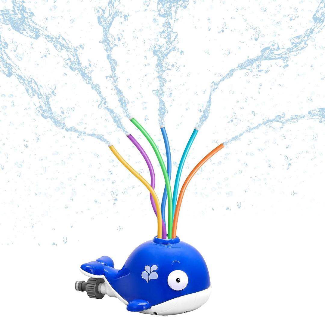 HeySplash Water Sprinkler Toy, Sprinkler for Kids Outdoor Play with 6 Wiggle Tubes, Summer Water Toys for Kids, Splashing Fun for Outdoor Backyard Lawn, Attaches to Garden Hose, Whale