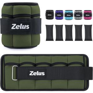ZELUS 1 Pair Adjustable Ankle Weights, 10 lb Modularized Leg Weight Straps for Women Men, Weighted Ankle Weight Set with Removable Sandbags, 1-5 lb per Ankle Strap for Gym Yoga Jogging Walking, Green