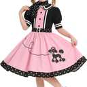 50s Outfit for Girls 50s Poodle Skirt Costume for Girls Halloween Party Dress Up 8-10Y