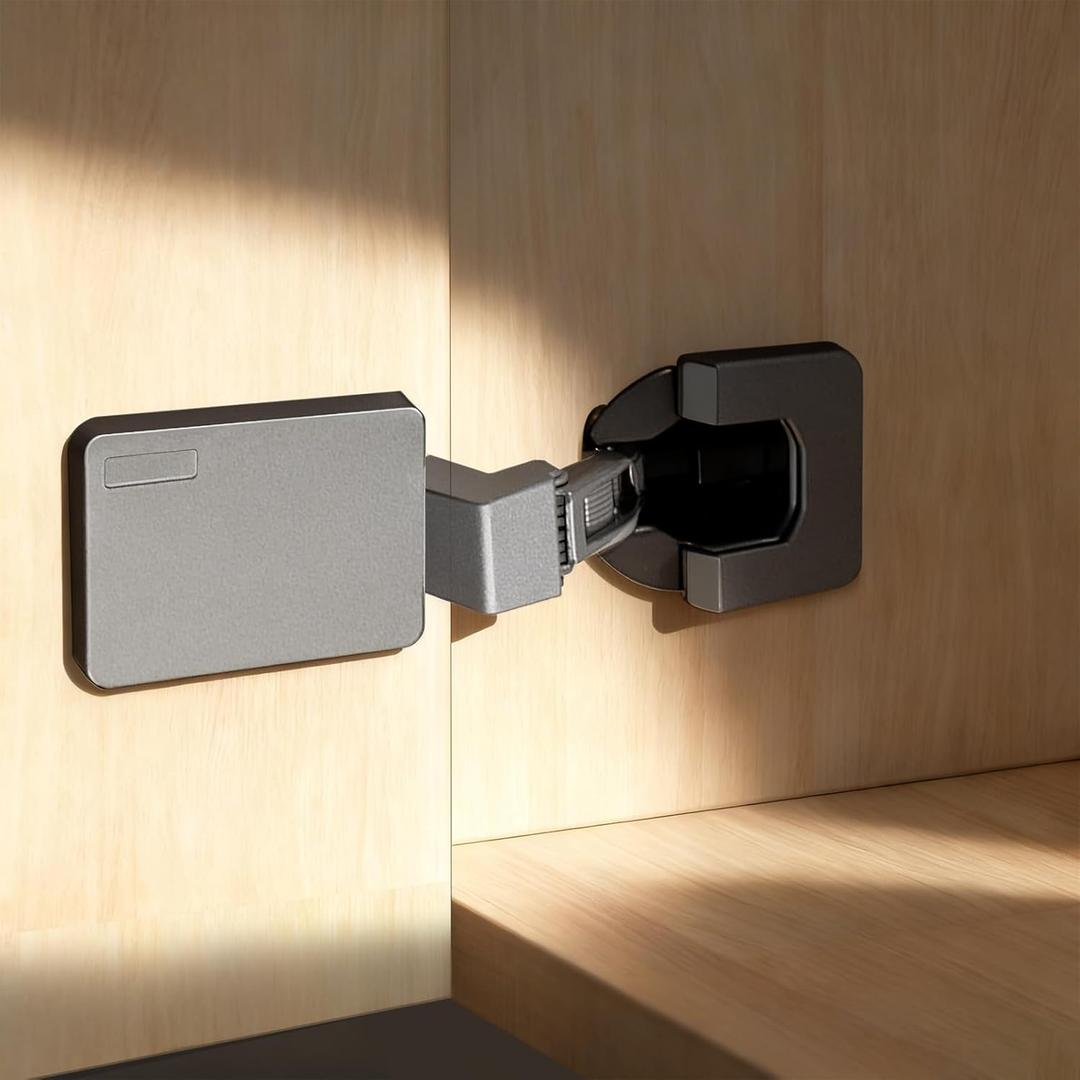 1 Pack 2pcs 35mmBore Frameless Full Overlay Soft Close Ultra Thin Titanium Black Cabinet Door Hinge, 0-45 Self Closing, 3D Adjustment, Stop at Any Angle from 45 to 105