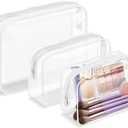 3 Pack Clear Makeup Bags, Waterproof Toiletry Bag with Zipper, Transparent Travel Cosmetic Bag, TSA Approved Clear Organizer Bags, PVC Cosmetic Pouch Case for Vacation Airport Airline Compliant