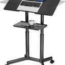 BONTEC Lecterns & Podiums Portable Mobile Standing Laptop Desk, Height Adjustable, Sit Stand, Home Office Classroom Pulpit Stand Up Desk Workstation, Rolling Table Laptop Cart with Storage Tray
