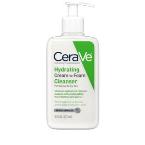 CeraVe Hydrating Cream To Foam Cleanser, Makeup Remover Face Wash For Dry Skin, Foaming Facial Cleanser With Hyaluronic Acid, Normal To Dry Skin, Fragrance Free & Non Comedogenic, 8 Fluid Ounces