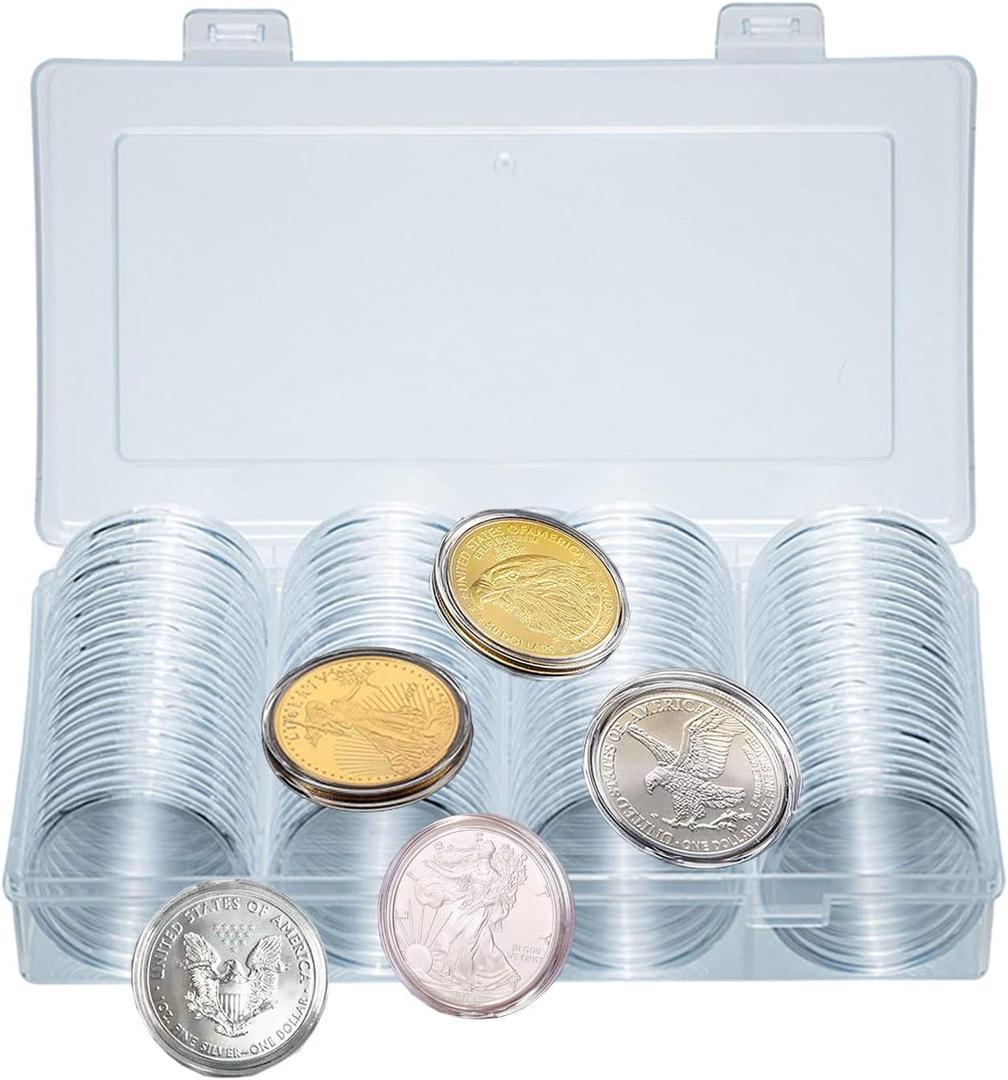 40.6mm Silver Dollar Coin Holder,Silver Eagles Coin Capsules for Collectors with Clear Plastic Storage Organizer Box for Coin Collection Supplies (60)