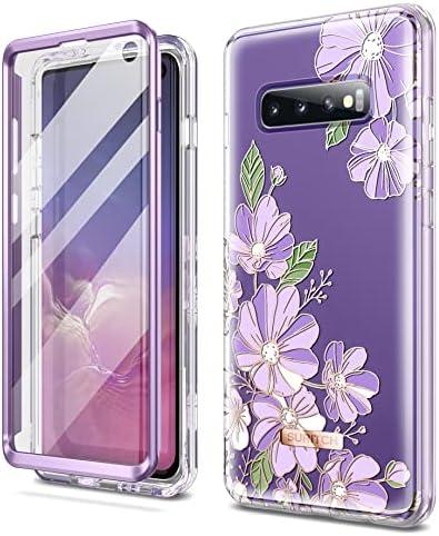 SURITCH for Upgraded Samsung Galaxy S10 Case, [Built-in Anti-Scratch Screen Protector] [Dual-Layer Protection] 360°Full Protection Shockproof Protective Phone Case Fit Cover 6.1 Inch - Purple Cosmos