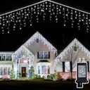 Christmas Outdoor Icicle Lights - 200 LED 21+16 FT 8 Modes Curtain Fairy String Light Plug in, Waterproof for Eaves Yard Holiday Xmas Holiday Indoor Outdoor Decoration - White