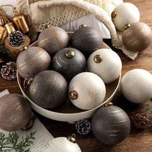 Yunlly 12 Pcs Neutral Textured Christmas Ball Ornaments Rustic Earth Toned Xmas Ornaments Antique Farmhouse Modern Christmas Decor for Tree Home Decor(Brown, Ivory, Taupe,4 Inch,Rustic)