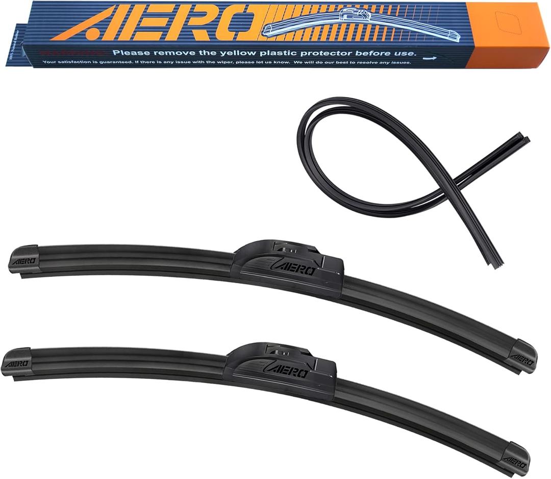 Wiper Blades, OEM Quality, Premium All-Season PTFE Rubber, Quiet & Streak-Free, J-Hook, Automotive Replacement Windshield Wiper Blades (24"+18" Pair for Front Windshield)