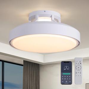 Bladeless Ceiling Fan with Light, Modern Flush Mount Ceiling Fan with Remote and Timer, 4500 LM Dimmable LED Fan Light Low Profile Ceiling Fans with Lights for Bedrooms Dining Rooms Children's Rooms (001A)