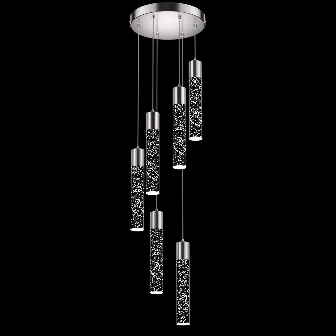Pendant Lights Kitchen Island, Modern Kitchen Island Lights, Ceiling Lighting Fixtures with Crystal Bubble, Integrated LED Hanging Light Nickel 1 Pack(6-Light)