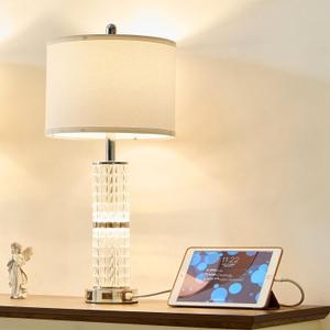 Crystal Table Lamp, Modern Touch Lamp with Nightlight, 3-Way Dimmable Bedroom Lamp with 2 USB Ports & AC Outlets for Living Room Bedside Nightstand Lamp (Silver-1 Pack) Crystal Table Lamp, Modern Touch Lamp with Nightlight, 3-Way Dimmable Bedroom Lamp with 2 USB Ports & AC Outlets for Living Room Bedside Nightstand Lamp (Silver-1 Pack)