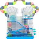 5-Floors Large Twin Tower Syrian Hamster Rodent Gerbil Mouse Mice Rat Home Cage with Crossover Tube Tunnel Expansible and Customizable with Hide House Running Wheel Food Dish Water Bottle