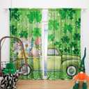 St. Patrick's Day Window Curtain Lucky Shamrock Green Truck Spring Party Glitter Botanical Curtains Living Room Bedroom Decoration Window Decorative Supplies Drapes 2 Panel