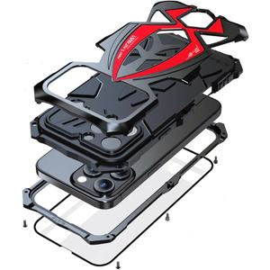 Lunivop for iPhone 16 Pro Max Case Heavy Duty Protection Rugged Screw Full Body Military Grade Metal Bumper Rubber 2024 Black Red