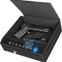 Gun Safe for Handguns, Biometric Pistol Safe, Fingeprint Gun Lock Box for Car, Bedside, Nightstand- Upgraded Keypad/Key Access,Silent Mode,Rugged Construction,Auto Open Lid (Black)