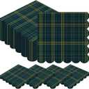 Gersoniel 50 Pcs Blue and Green Tartan Plaid Bear Baby Shower Napkins Bulk Vintage Scalloped Edges Baby Shower Disposable Paper Napkins for Neutral Gender Reveal Birthday Wedding Party Supplies