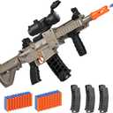 Realistic Toy for Nerf Guns Dart - Electric Sniper Rifle with Scope 120 Soft Bullets 3 Magazine, Automatic Foam Blaster for Boy Age 8-12 Years Old, Indoor Outdoor Present for Adult Kid Holiday (Desert)