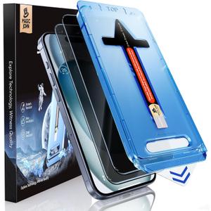 MAGIC JOHN 2 Pack for iPhone 15 Privacy Glass Screen Protector [6.1 inch] Auto Dust-Elimination Installation, Bubble Free, Easy Installation